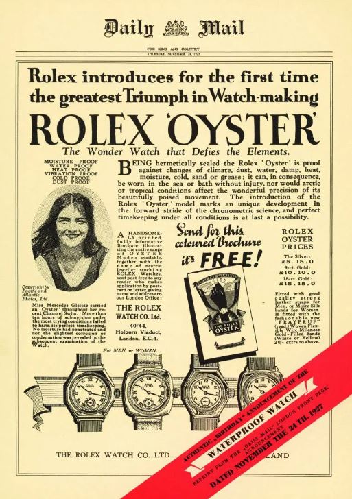 Rolex Oyster, Daily Mail, 1927. Are vintage watches waterproof?