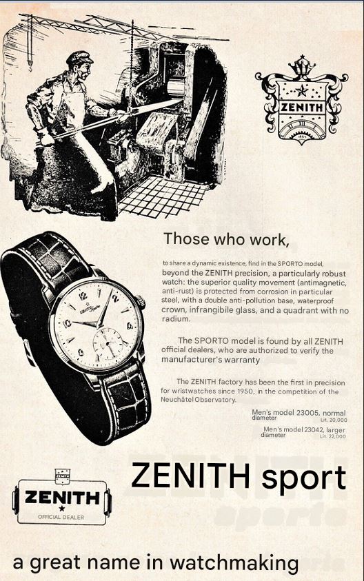 Zenith Sporto advertisement, 1955.