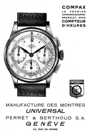 Universal Genève Compax advertisement, 1940s