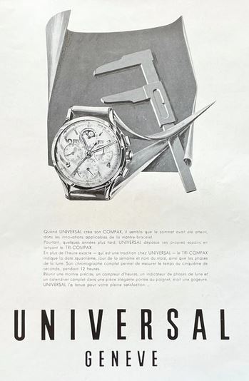 Universal Genève Tri Compax advertisement, 1950s.